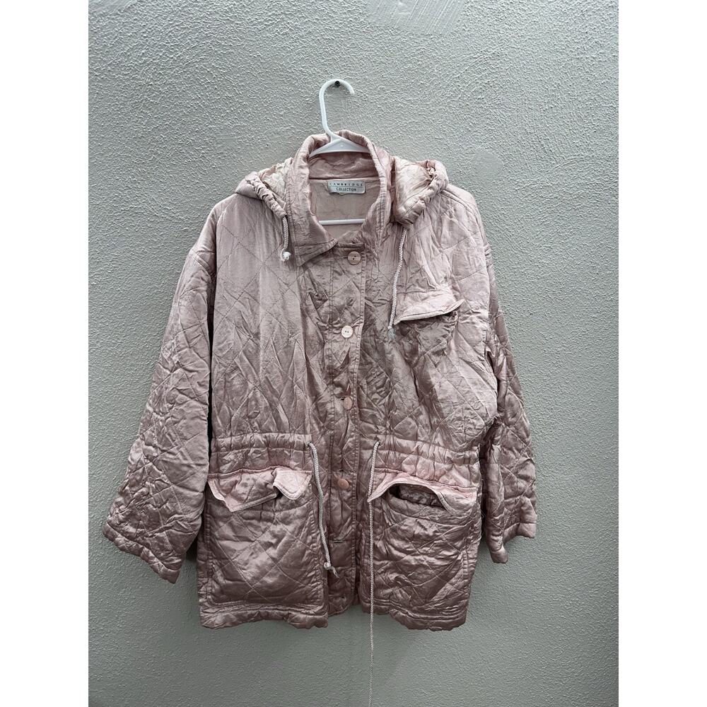 Cambridge Collection Womens Jacket Size Medium Pink Button Up Hooded Silky